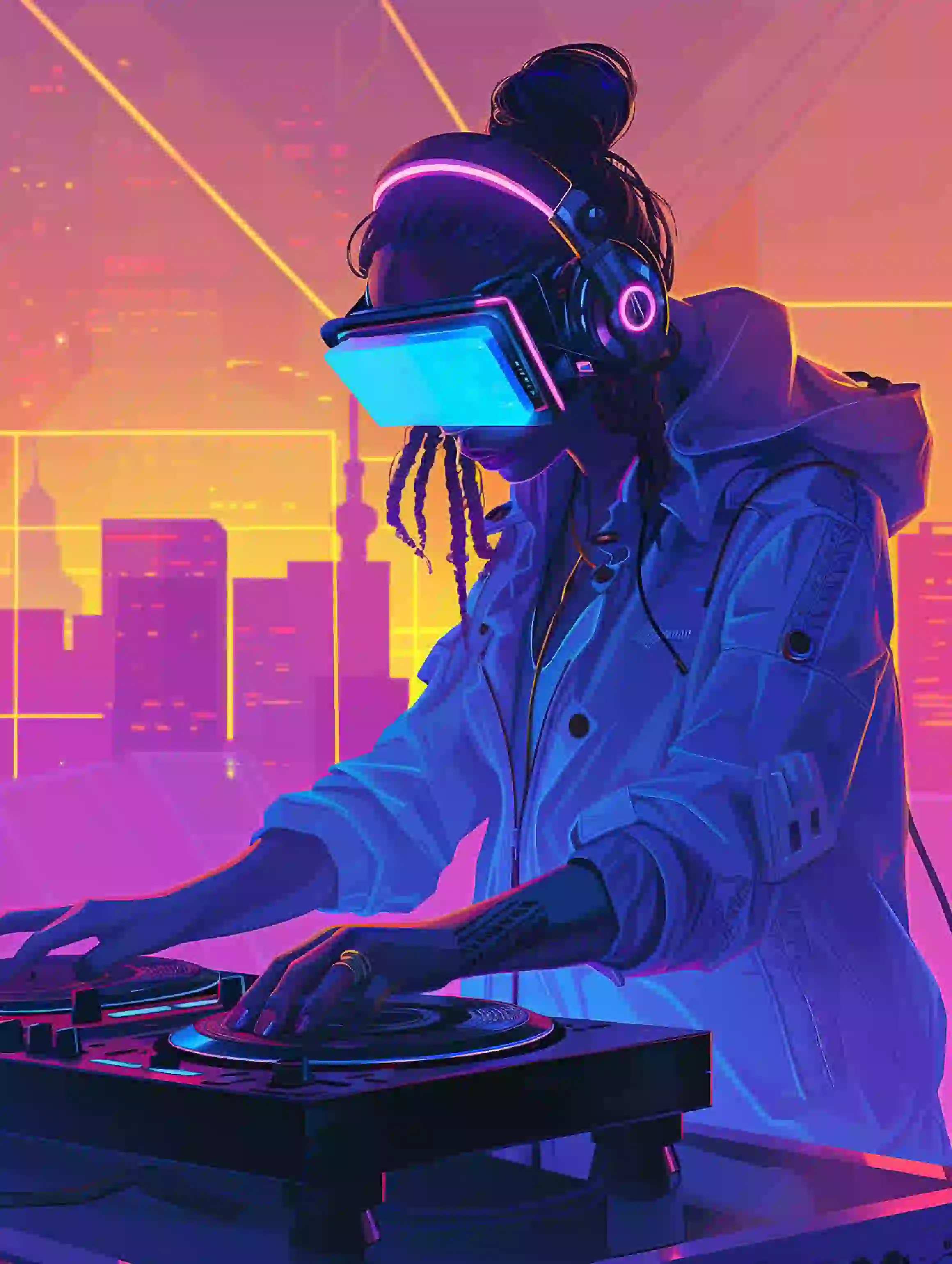 Cyberpunk Dj playing music